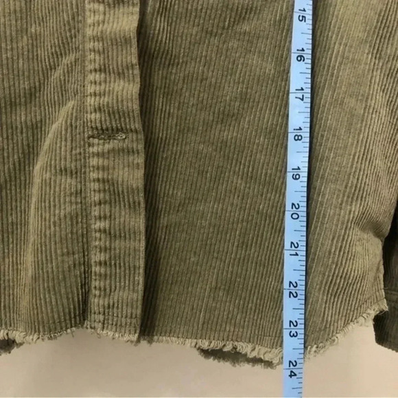 Zara Shacket Corduroy Olive Green Collared Oversized Button Up Raw Hem Size Smal - Picture 8 of 10